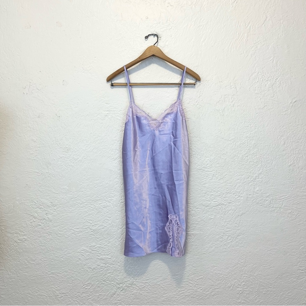 Vintage 90s Y2K Slip Dress Lingerie Satin Lace Purple Warners Intimates Medium M - Picture 6 of 10
